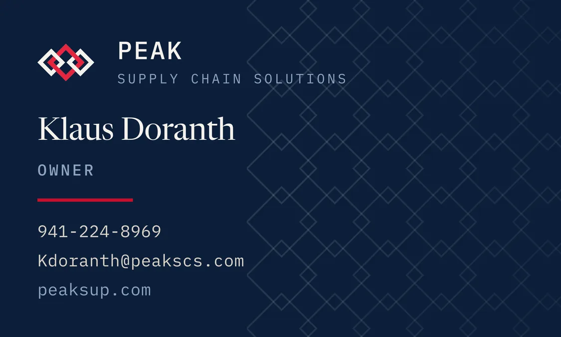 Business card front for Klaus Doranth, Owner