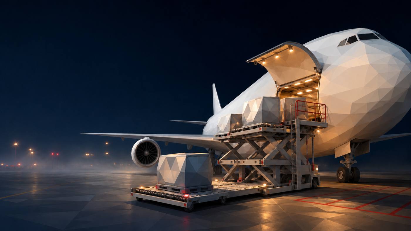 Generated reference frame — air cargo handling night · v01